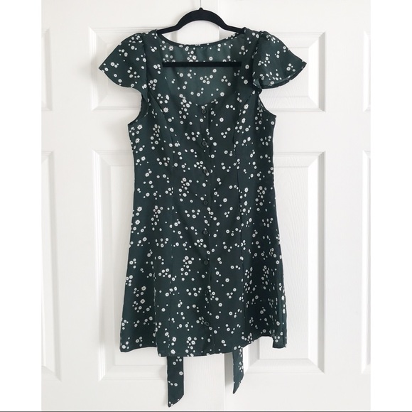 New Hunter Green Button Down Floral Mini Dress M - Picture 2 of 6